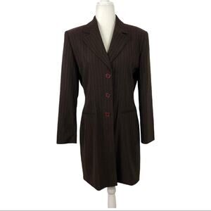Regine New York  Pinstripe Brown Long Boardroom Chic Blazer single breasted 8
